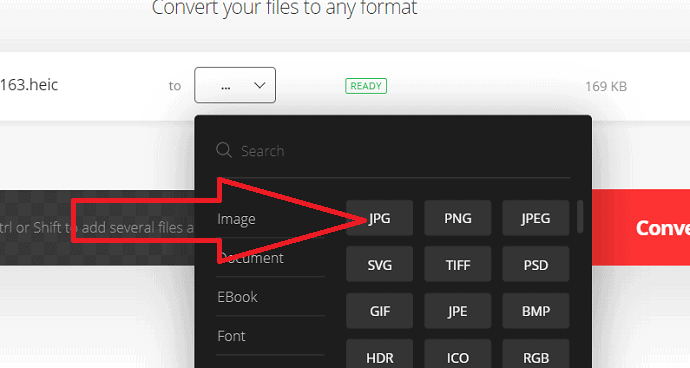 Select the output format as JPG