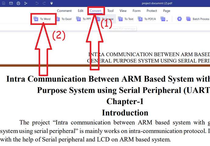 selection of To word option under conver to