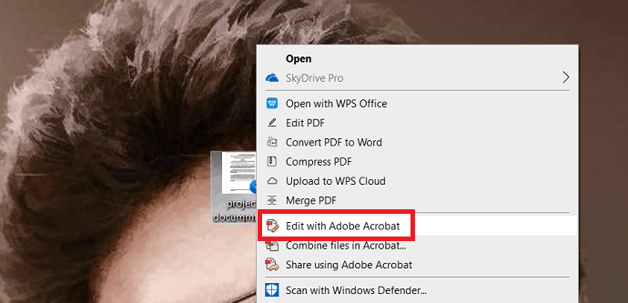 Selection of edit with Acrobat