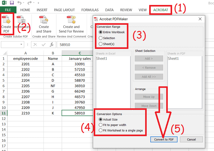 Excel to PDF using Acrobat DC