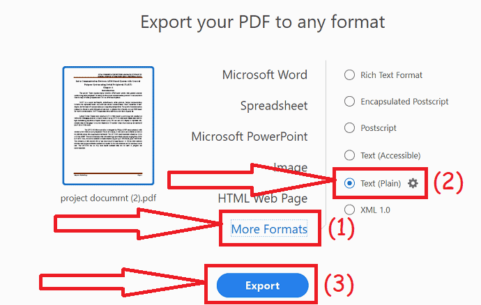 Export PDf to Text