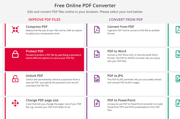 Selection of protect PDF option