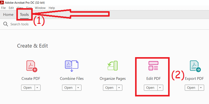 choose Edit PDF option under Tools