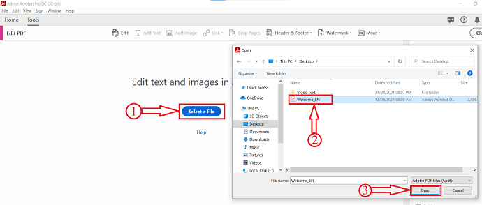 Importing file in Adobe Acrobat DC