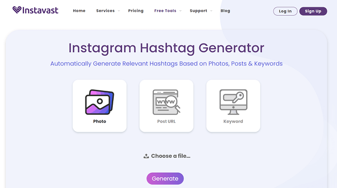 Instavast Hashtag Generator Homepage