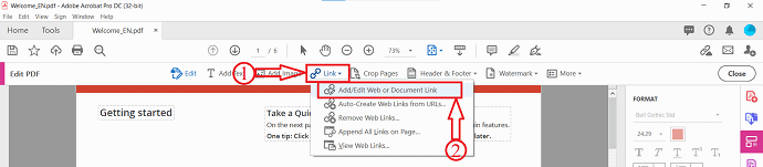 Add/edit web or Document Link in Adobe Acrobat DC