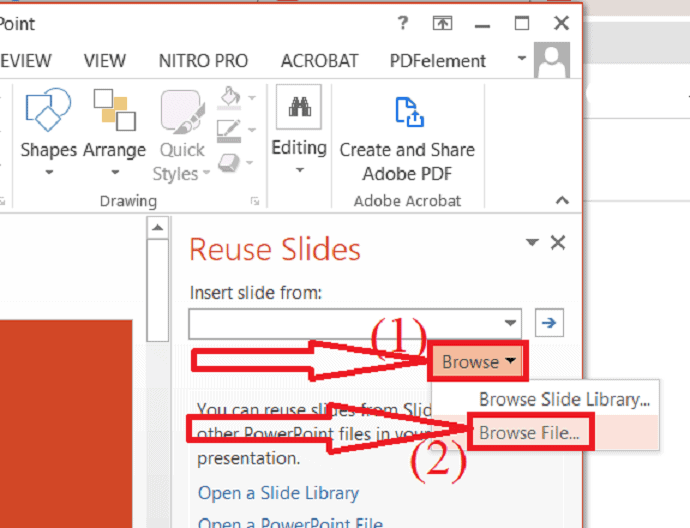 Selection of Browse file option