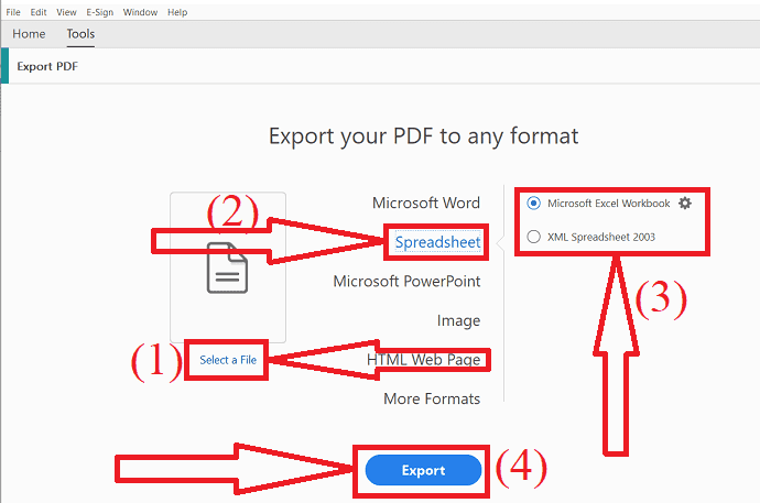 Convert PDF to Excel using Adobe