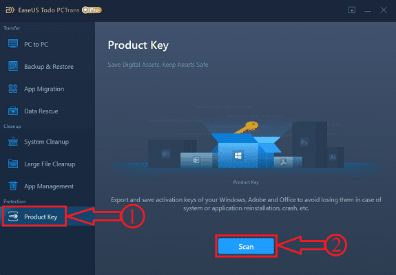 Choose the Product Key Option in EaseUS Todo PCTrans