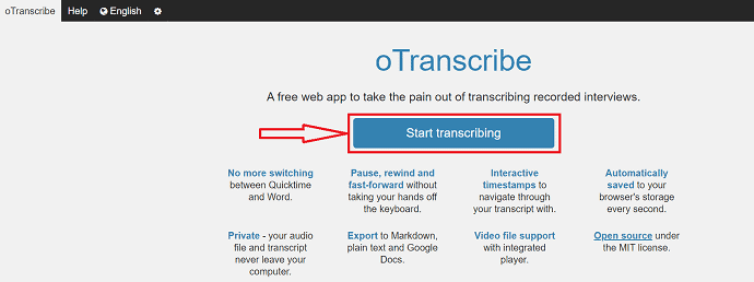 OTranscribe Homepage