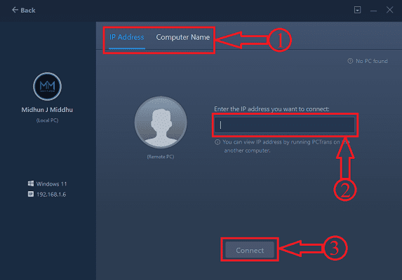 Pairing Two Pcs in EaseUS Todo PCTrans