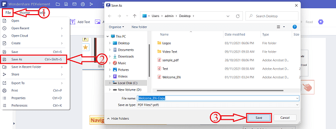 Save option in Wondershare PDFelement