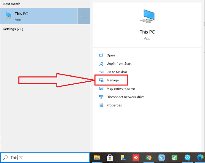 Click on Manage option