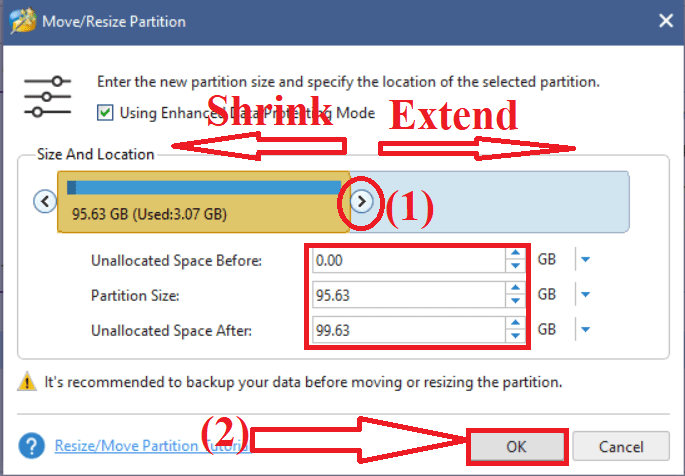Shrink or extend the partition