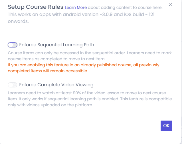Course setup rules