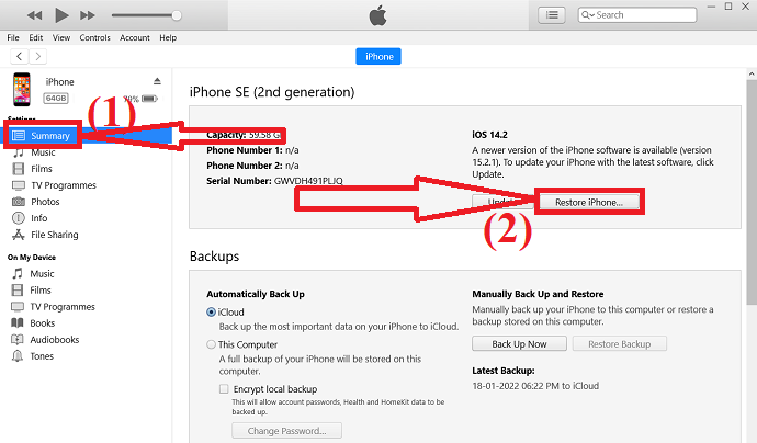 factory reset iPhone without password 