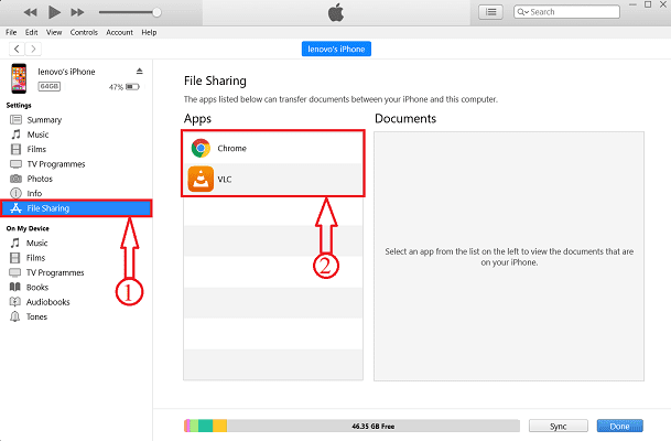 iTunes Interface & File Sharing option