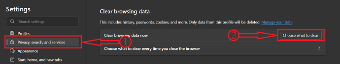 Clear Browsing Data in Microsoft Edge