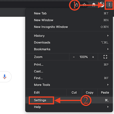 Settings option in Google Chrome