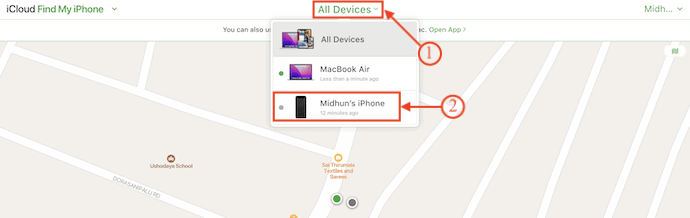 Device Selection in iCloud