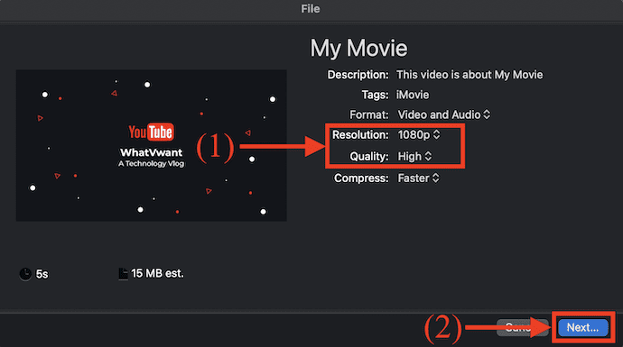 Resolution and Quality options in iMovie