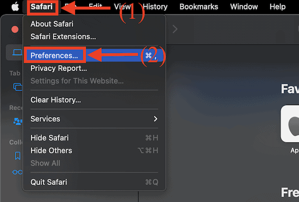 Preference option in Safari Browser