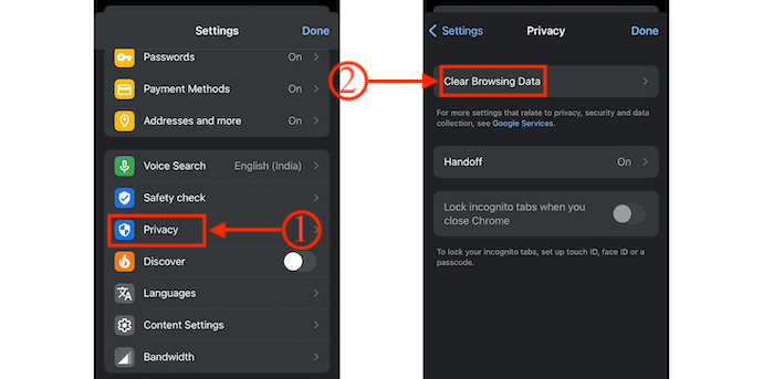 Clear Browsing Data in Chrome iOS
