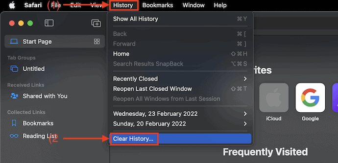 History option in Safari Browser