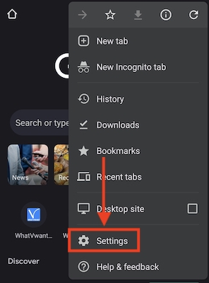 Settings in Chrome Android