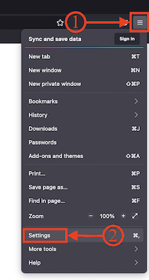 Settings in Mozilla Firefox