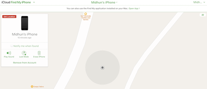 iPhone Location in iCloud