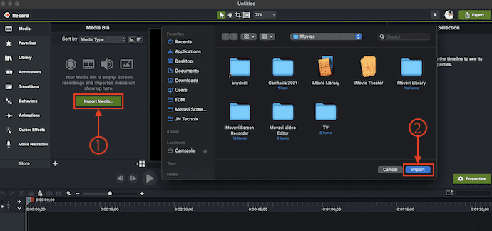 Import Media in Camtasia