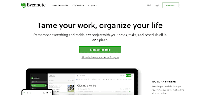 Evernote Homepage