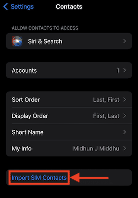 Import SIM contacts