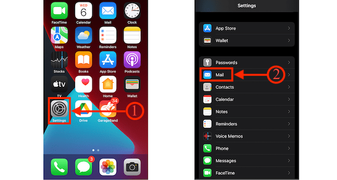 Mail option in iPhone settings