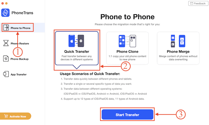PhoneTrans - Quick Transfer option