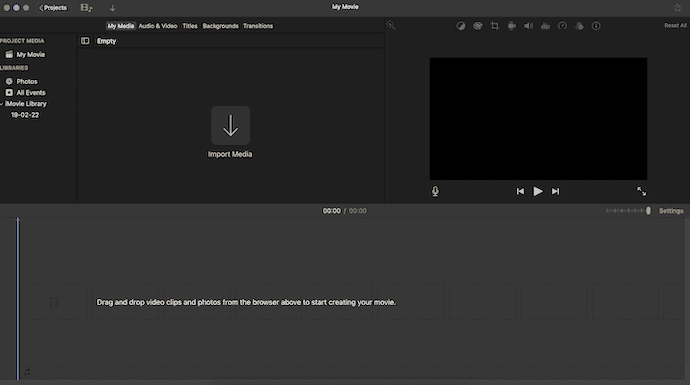 iMovie Starting Interface