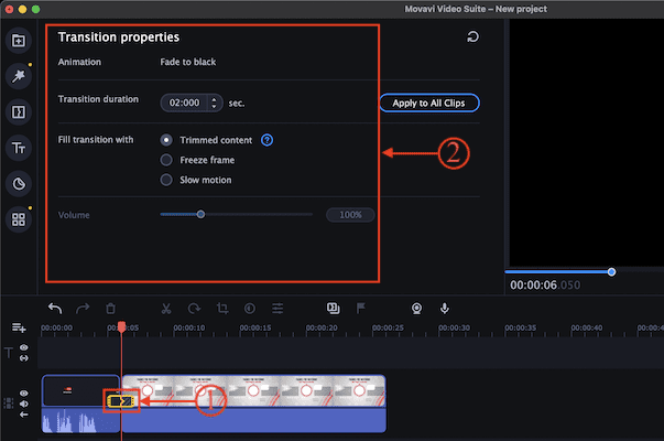 Transition Properties in Movavi Video Suite