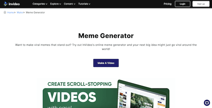 inVideo Meme Generator Homepage