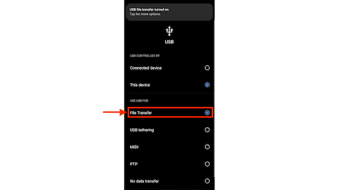 Android USB settings