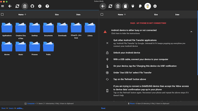 Instructions to connect Android to Mac