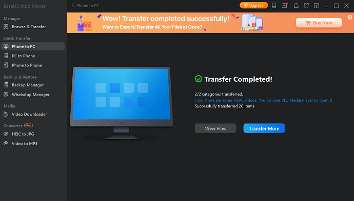 MobiMover Transfer process complete