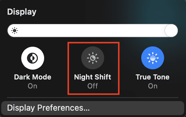 Night shift option in display.