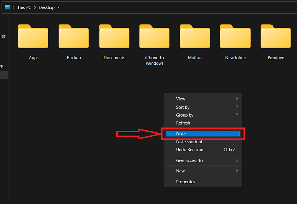 Paste files on Windows