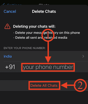 Provide phone number & Delete all Chats
