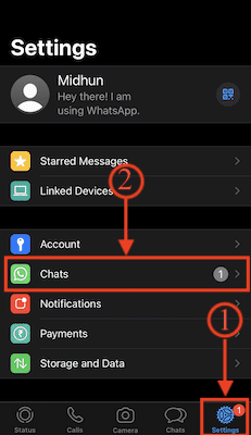 Chats in settings option