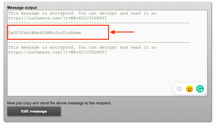 Encrypted message output on SafeMess