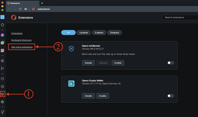Extensions in Opera Browser
