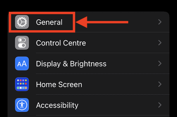 General option in settings of iPhone
