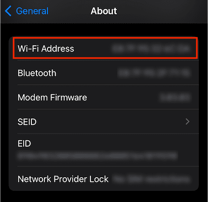 MAC address of iPhone
